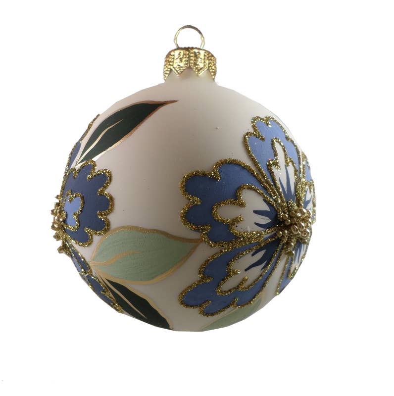 Christmas ornament blue flower- handpainted