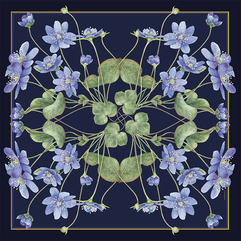 Foulard di seta - Anemone blu - 50 x 50 cm