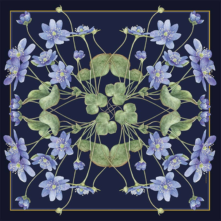 Foulard di seta - Anemone blu - 50 x 50 cm