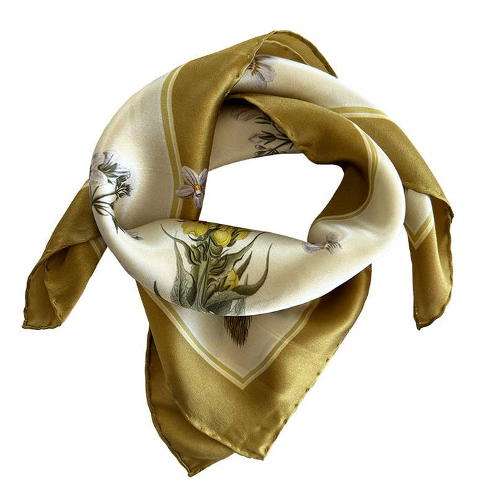 Foulard di seta - Flora Danica giallo - 50 x 50 cm