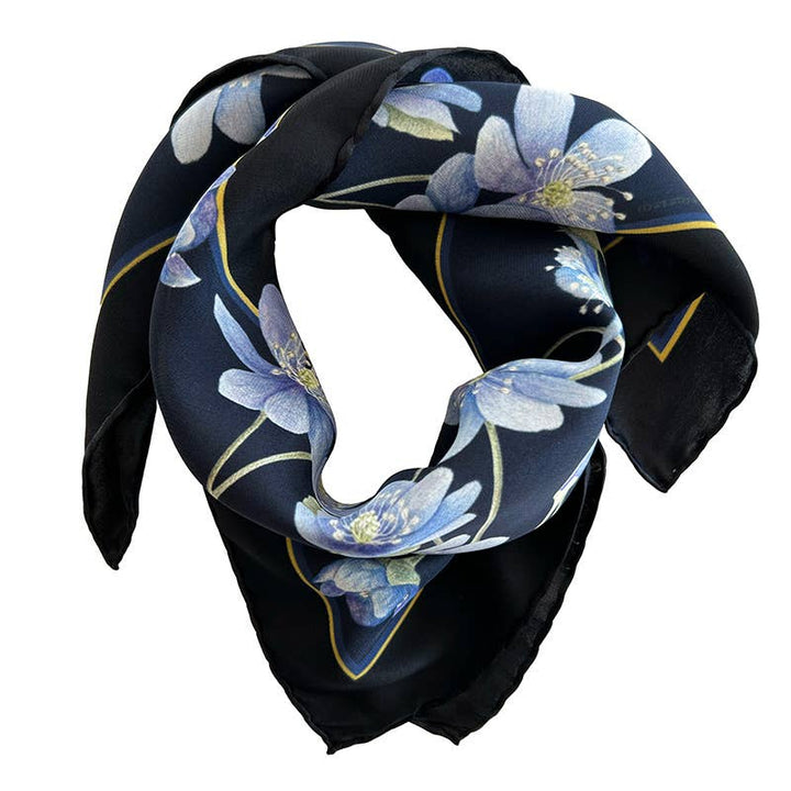 Foulard di seta - Anemone blu - 50 x 50 cm