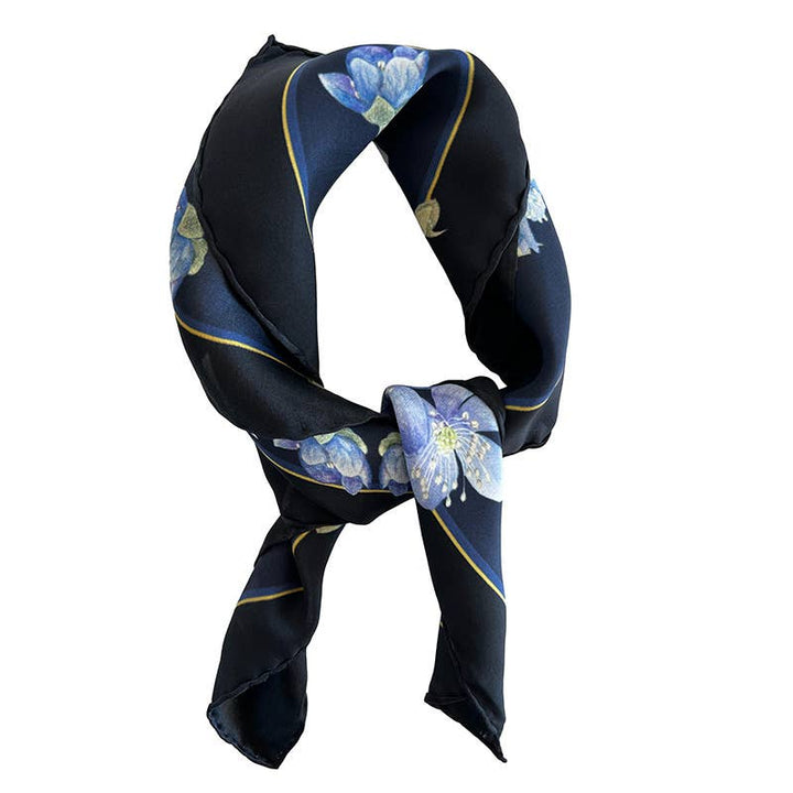 Foulard di seta - Anemone blu - 50 x 50 cm