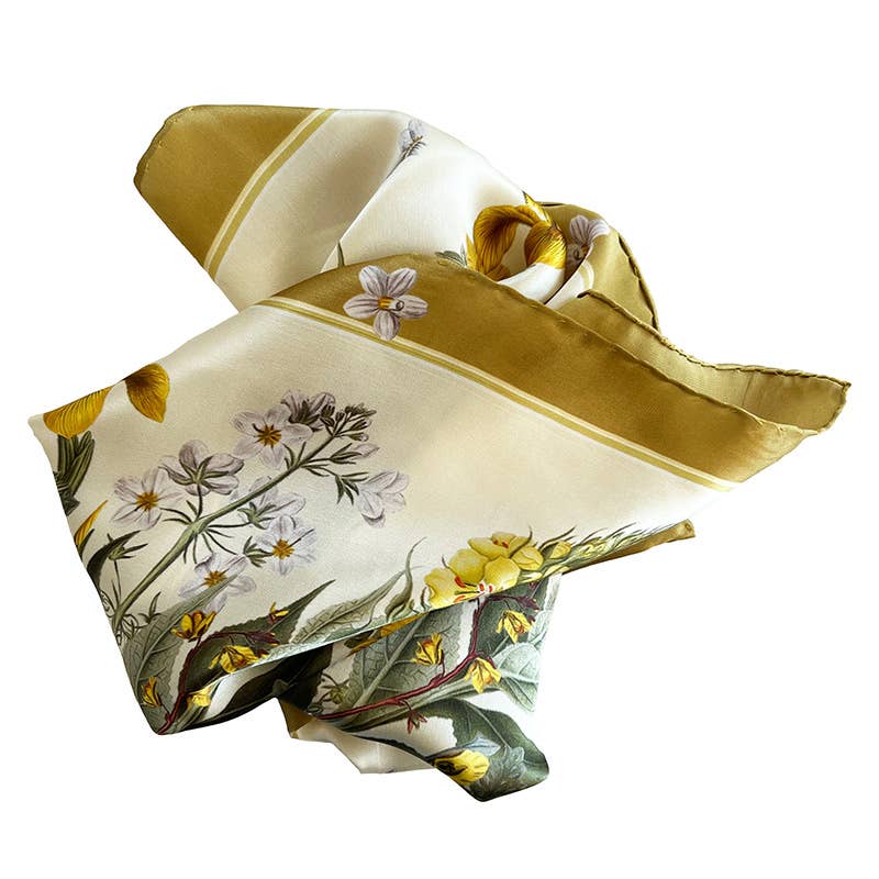 Foulard di seta - Flora Danica giallo - 50 x 50 cm