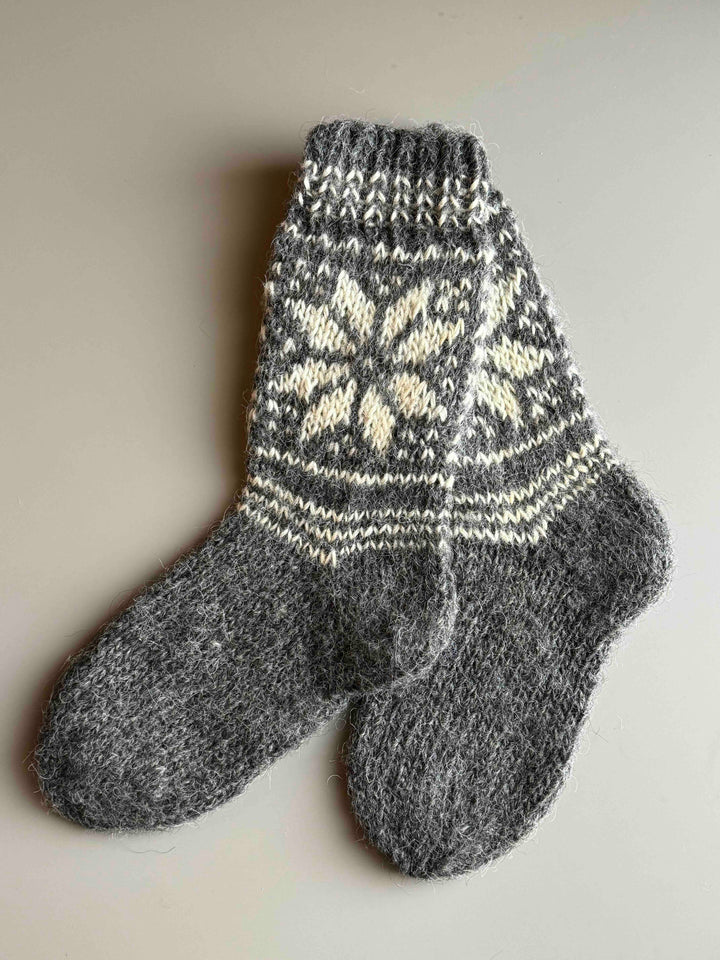 Calze da Casa in Lana Naturale Lavorate a Mano |Snowflake