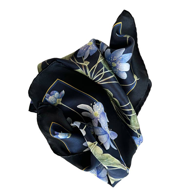 Foulard di seta - Anemone blu - 50 x 50 cm