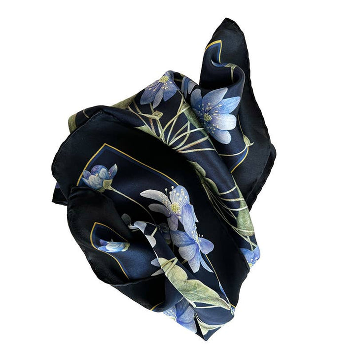 Foulard di seta - Anemone blu - 50 x 50 cm