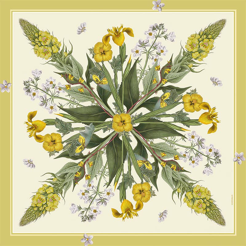 Foulard di seta - Flora Danica giallo - 50 x 50 cm