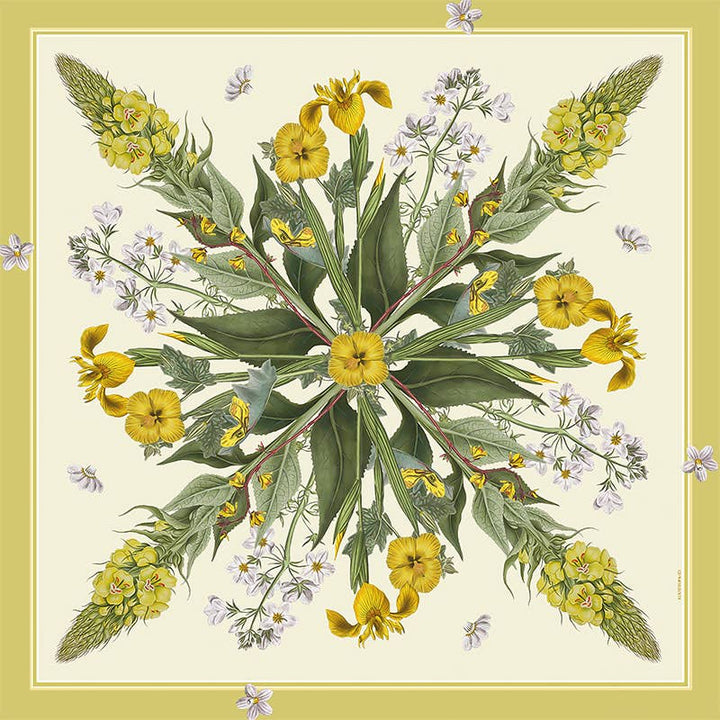 Foulard di seta - Flora Danica giallo - 50 x 50 cm