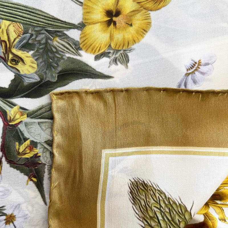 Foulard di seta - Flora Danica giallo - 50 x 50 cm